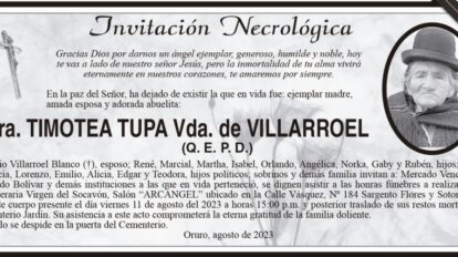 Invitación Necrológica Sra. Timotea Tupa Vda. de Villarroel