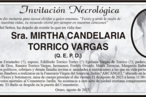 Invitación Necrológica de Mirtha Candelaria Torrico Vargas