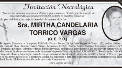 Invitación Necrológica de Mirtha Candelaria Torrico Vargas