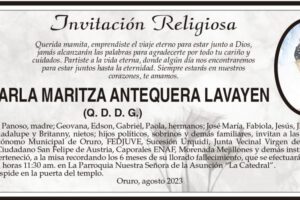 Invitación Religiosa: Sra. Carla Maritza Antequera Lavayen