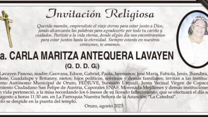 Invitación Religiosa: Sra. Carla Maritza Antequera Lavayen