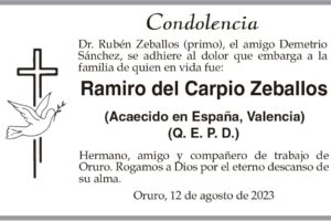Condolencia por Ramiro del Carpio Zeballos