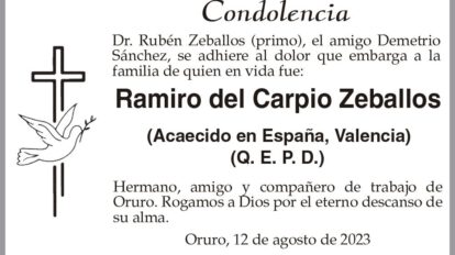Condolencia por Ramiro del Carpio Zeballos