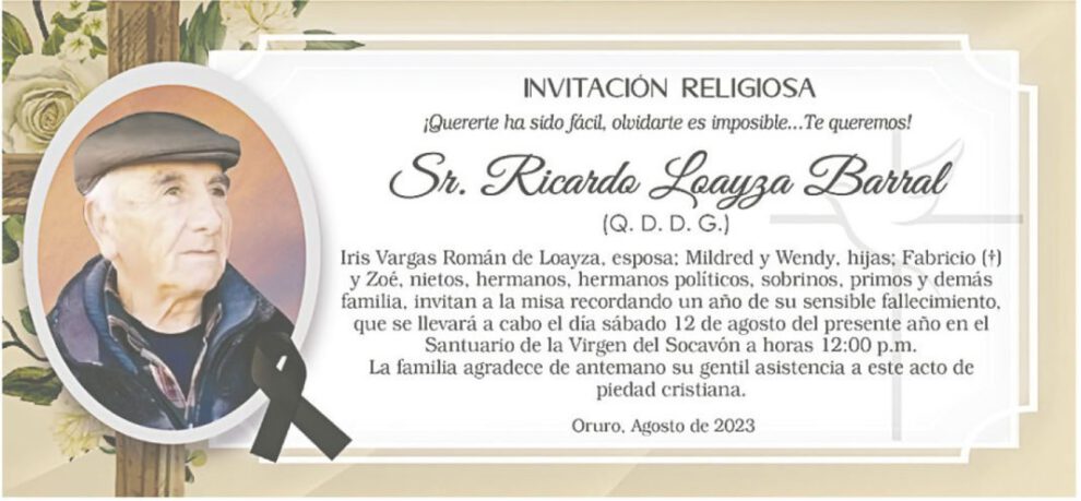 Invitación Religiosa: Sr. Ricardo Loayza Barral (Q. D. D. G.)
