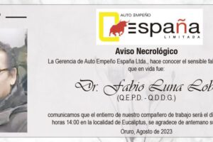 Aviso Necrológico del Dr. Fabio Luna Lobo
