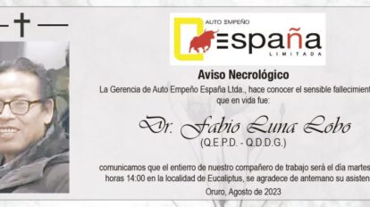 Aviso Necrológico del Dr. Fabio Luna Lobo