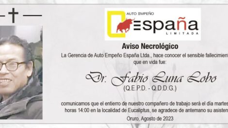Aviso Necrológico del Dr. Fabio Luna Lobo
