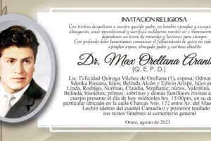 Invitación Religiosa: Dr. Max Orellana Aranibar