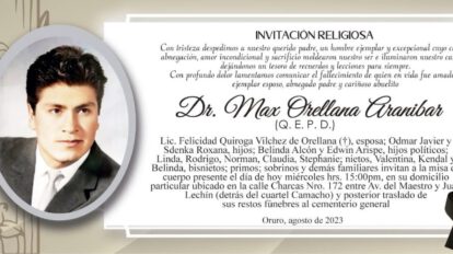 Invitación Religiosa: Dr. Max Orellana Aranibar
