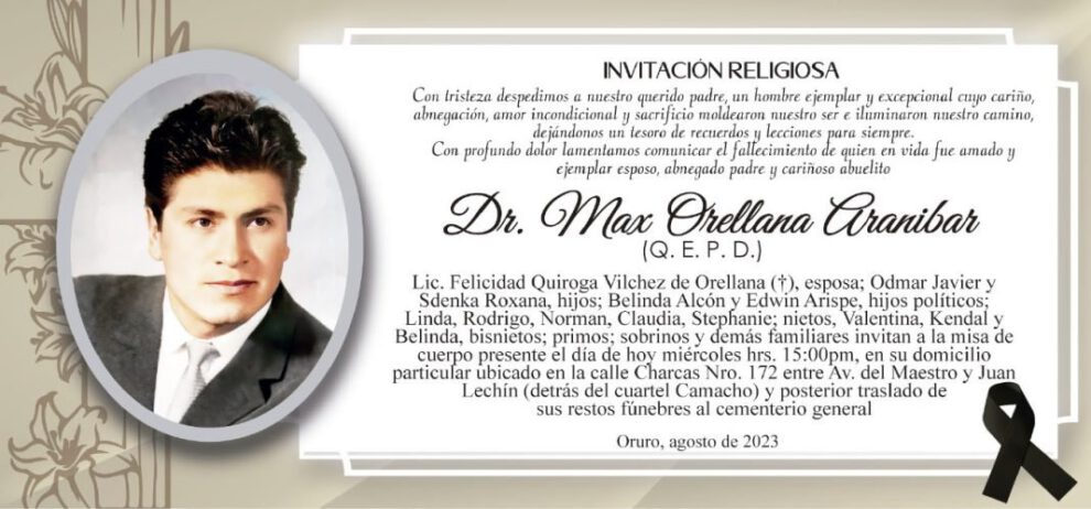 Invitación Religiosa: Dr. Max Orellana Aranibar