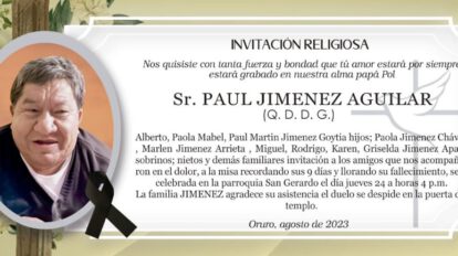 Invitación Religiosa: Sr. Paul Jimenez Aguilar