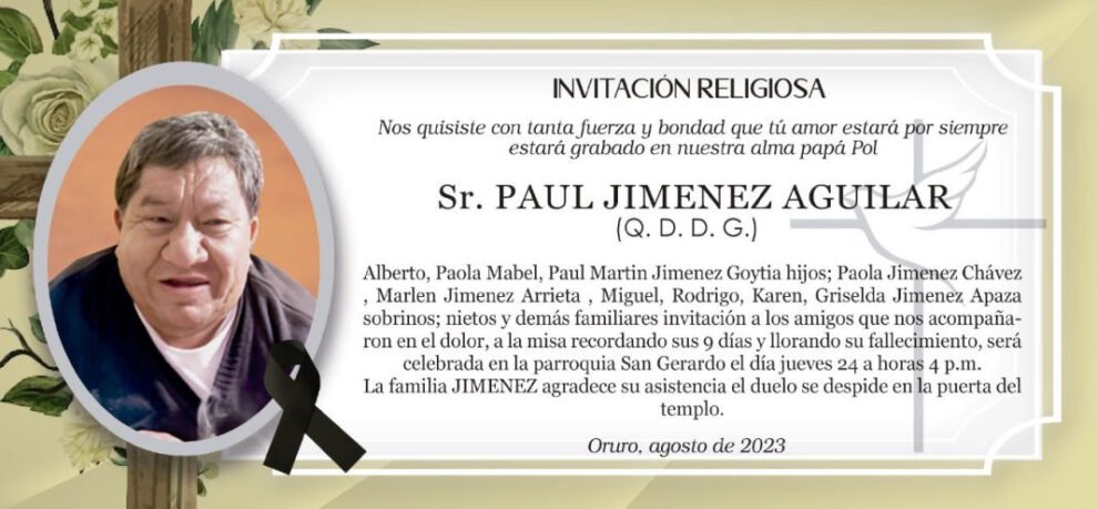 Invitación Religiosa: Sr. Paul Jimenez Aguilar