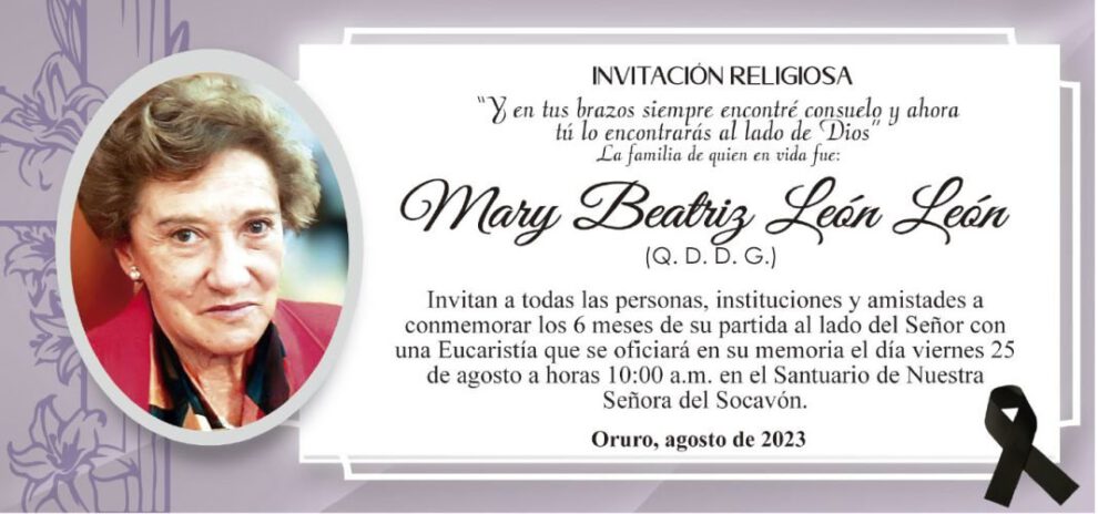 Invitación Religiosa: Mary Beatriz León León