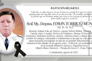 Edwin Torrico Montaño invitación religiosa