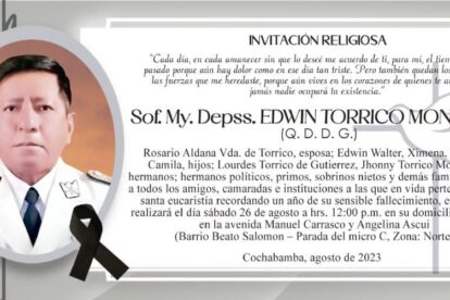 Edwin Torrico Montaño invitación religiosa