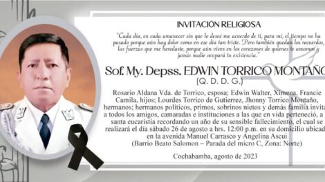 Edwin Torrico Montaño invitación religiosa