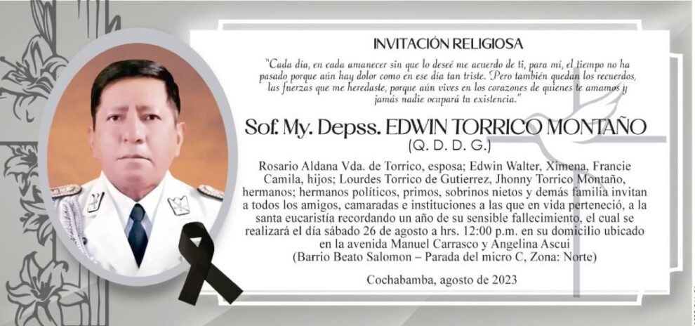 Edwin Torrico Montaño invitación religiosa