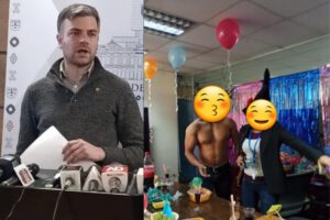 Fiesta en Entel con desnudistas y bebidas alcohólicas