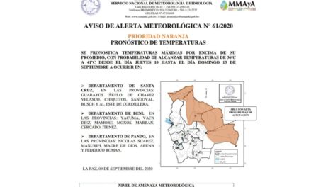Alerta naranja por altas temperaturas en Santa Cruz, Beni y Pando