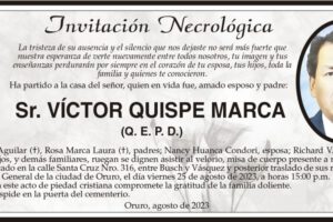 Invitación Necrológica para Víctor Quispe Marca
