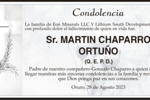 Condolencia por el fallecimiento de Martin Chaparro Ortuño