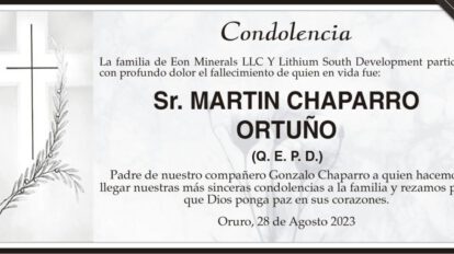 Condolencia por el fallecimiento de Martin Chaparro Ortuño
