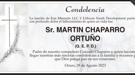 Condolencia por el fallecimiento de Martin Chaparro Ortuño