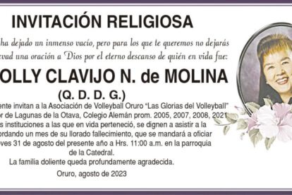 Invitación Religiosa para Dolly Clavijo N. de Molina