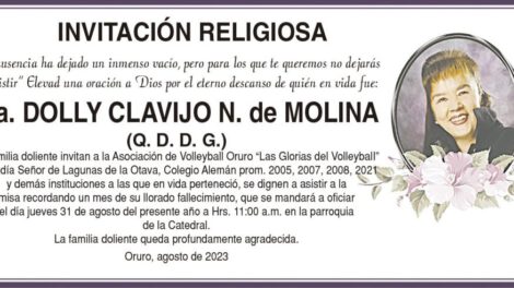 Invitación Religiosa para Dolly Clavijo N. de Molina