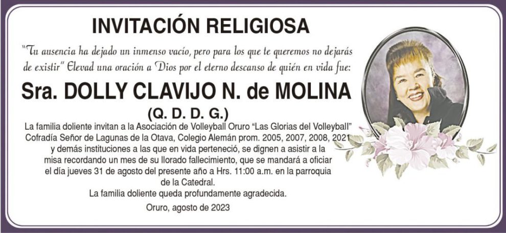 Invitación Religiosa para Dolly Clavijo N. de Molina