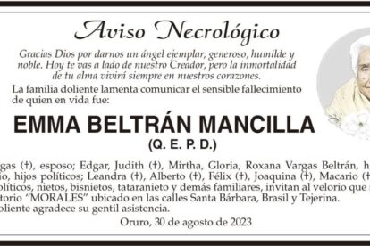 Aviso Necrológico de Emma Beltrán Mancilla