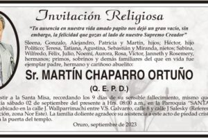 Invitación Religiosa para Martín Chaparro Ortuño