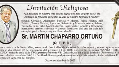 Invitación Religiosa para Martín Chaparro Ortuño