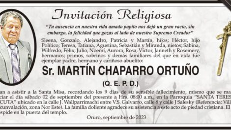 Invitación Religiosa para Martín Chaparro Ortuño