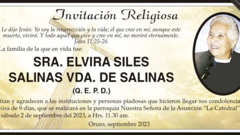 Invitación Religiosa para Elvira Siles Salinas