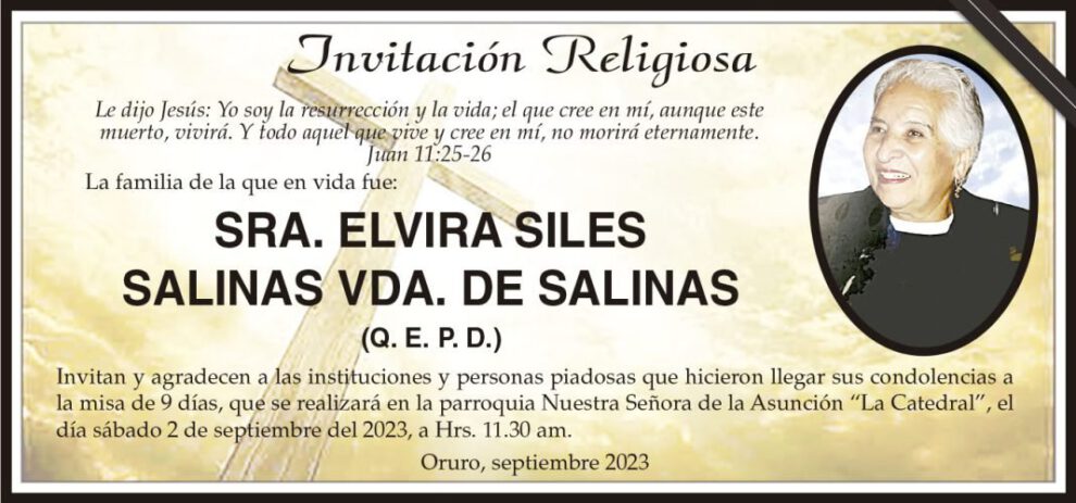 Invitación Religiosa para Elvira Siles Salinas
