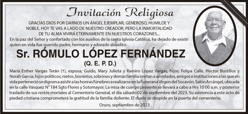 Obituario de Rómulo López Fernández