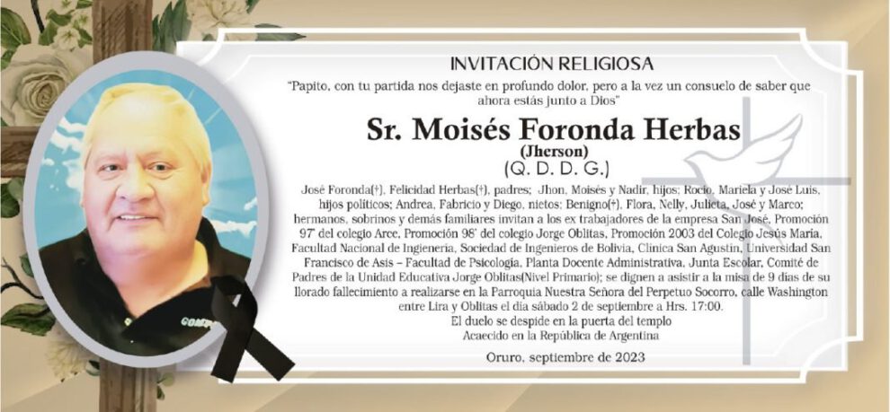 Moisés Foronda Herbas invitación religiosa
