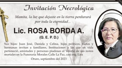 Invitación Necrológica: Lic. Rosa Borda A. (Q. E. P. D.)