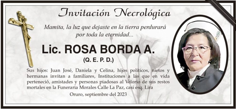Invitación Necrológica: Lic. Rosa Borda A. (Q. E. P. D.)