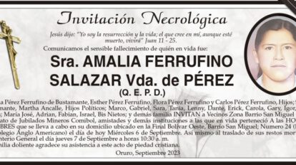 Invitación Necrológica de Amalia Ferrufino Salazar