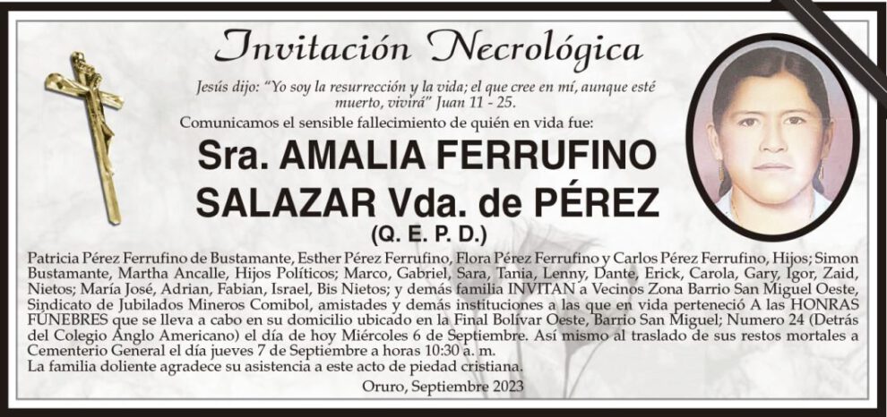 Invitación Necrológica de Amalia Ferrufino Salazar