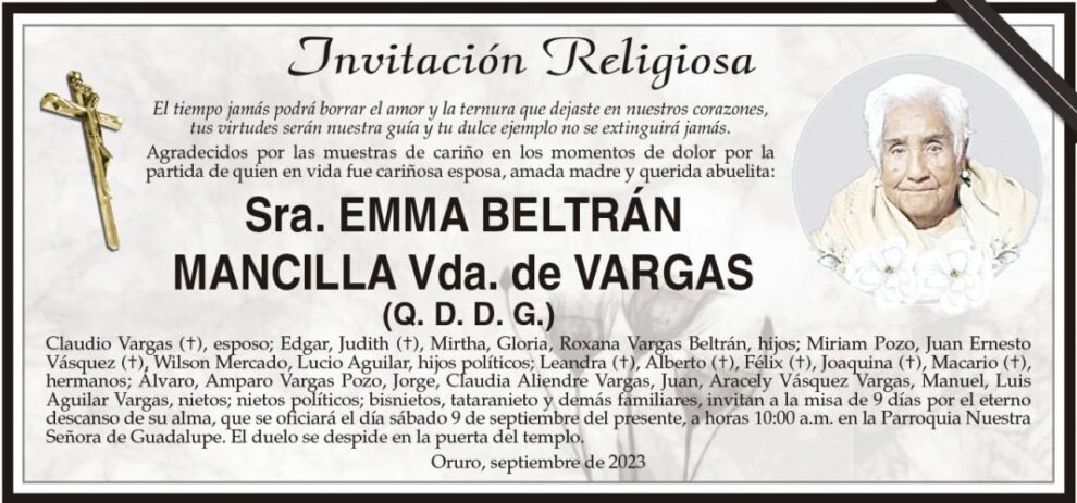 Invitación Religiosa Sra. EmMa Beltrán Mancilla Vda. de Vargas