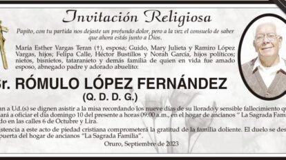 Invitación Religiosa para Rómulo López Fernández