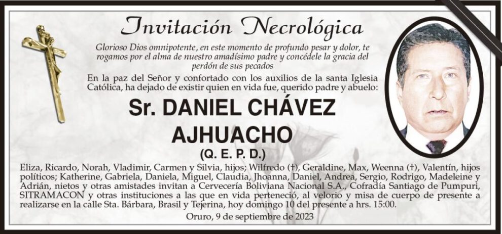 Invitación Necrológica: Sr. Daniel Chávez Ajhuacho