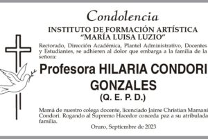 Condolencia por la Profesora Hilaria Condori Gonzales