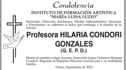 Condolencia por la Profesora Hilaria Condori Gonzales