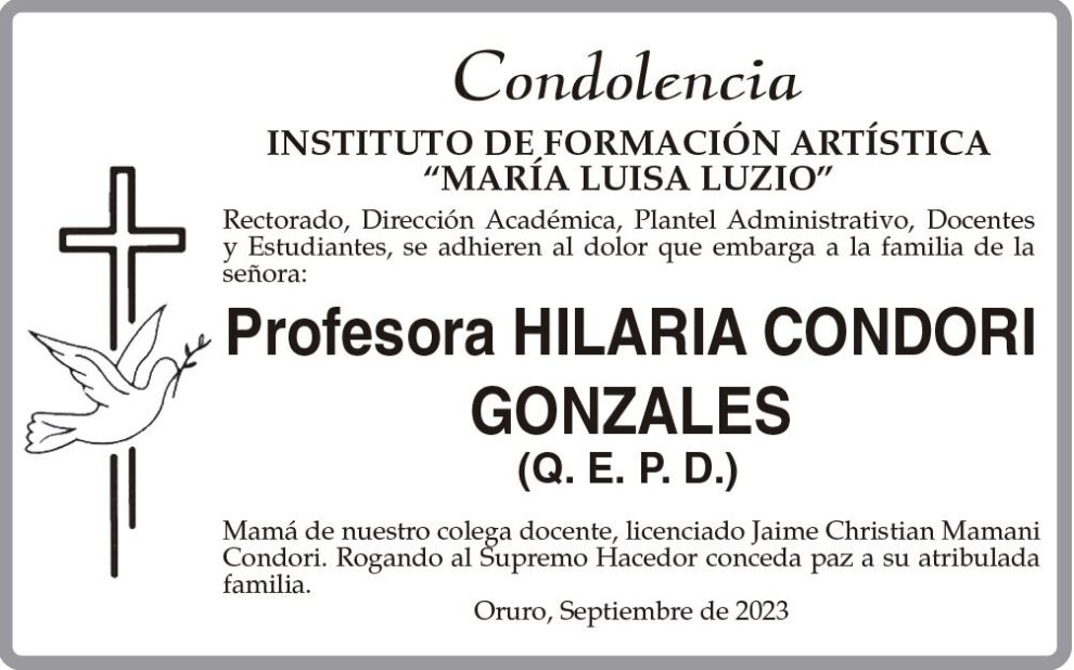 Condolencia por la Profesora Hilaria Condori Gonzales