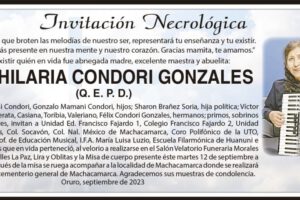 Invitación Necrológica: Prof. HILARIA CONDORI GONZALES