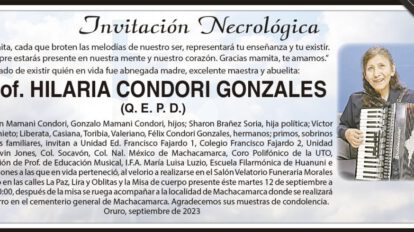 Invitación Necrológica: Prof. HILARIA CONDORI GONZALES
